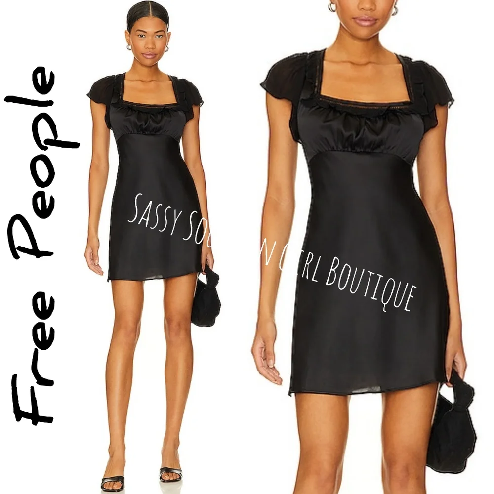 🆕⭐Free People black satin baby mini dress